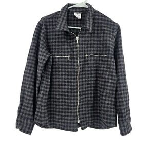 Agnes B. Paris Coat Jacket Black Gray Cashmere Blend Checkered Lightweight Sz 2